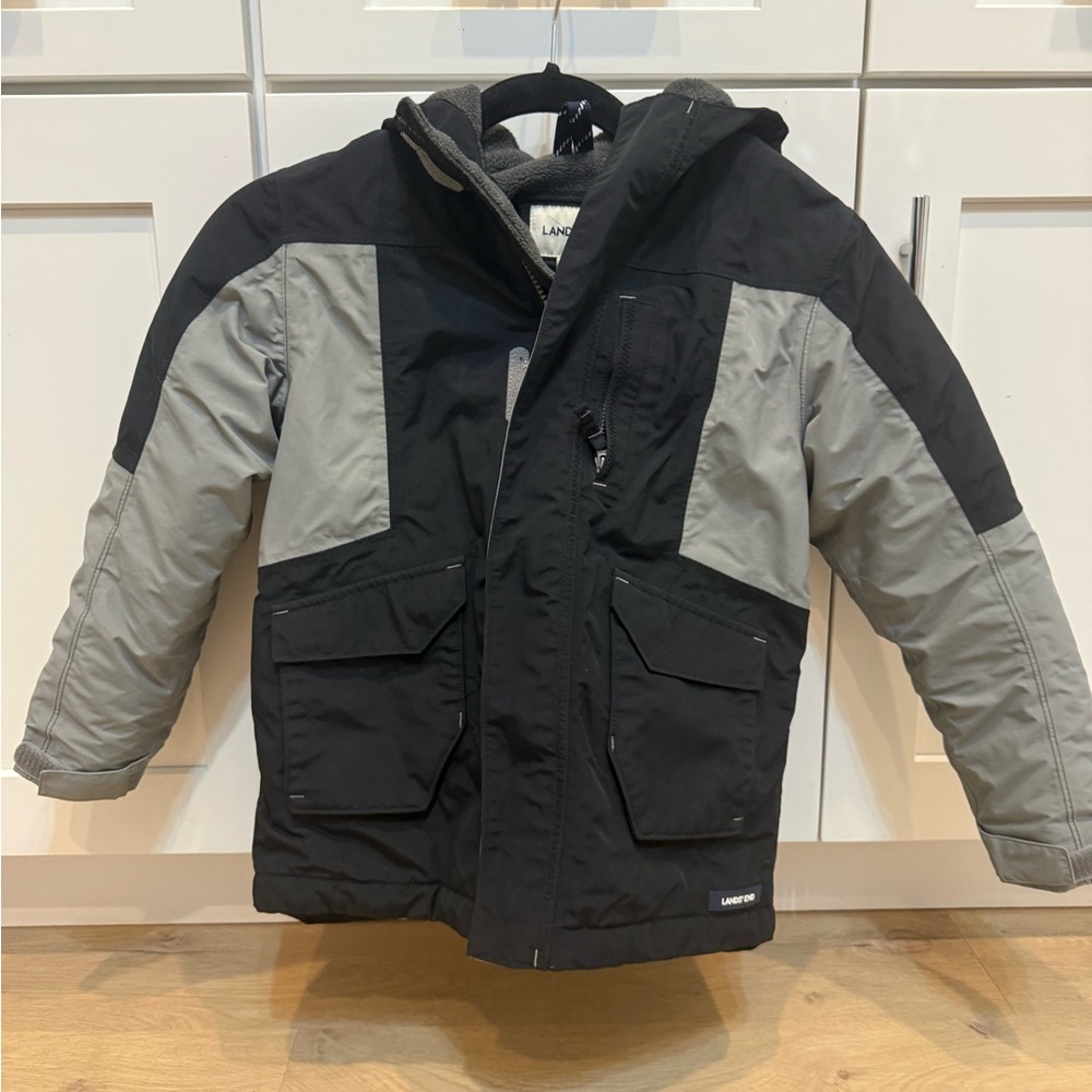 Lands' End Kids Two-Tone Black and Gray Puffer Jacket, Size Large